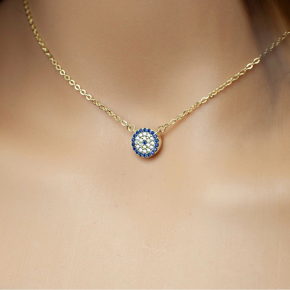 New 10K Gold and Blue Pendant Necklace